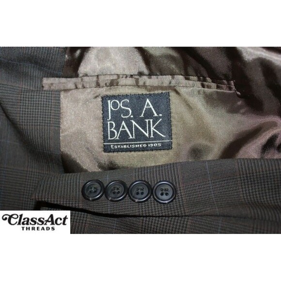 Jos A Bank 2 Piece Suit Mens Green Glen Plaid 3 Btn Wool 44L Pleated Fronts 36 W - Picture 10 of 10
